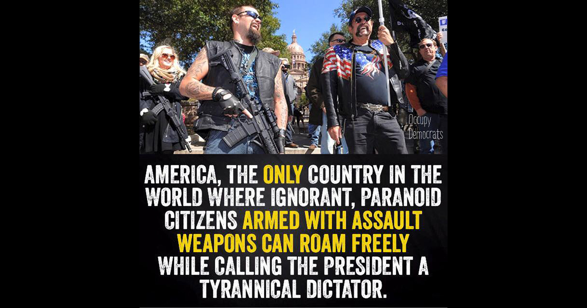 Ignorant, Paranoid Citizens Carry Assault Weapons and Call President Obama a Dictator