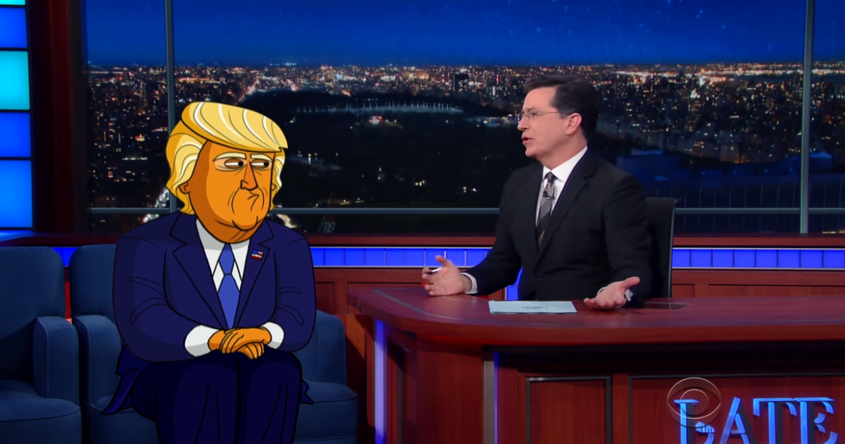 A Cartoon Trump Visits Stephen Colbert To Talk Politics: Hilarious