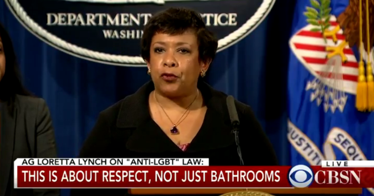 Loretta Lynch Demolishes Every Argument for Bathroom Law – Launches Federal Lawsuit Against NC