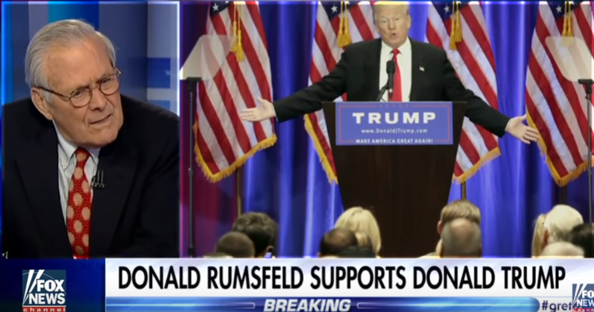 The War Criminal Rumsfeld Backs Trump: Of Course!