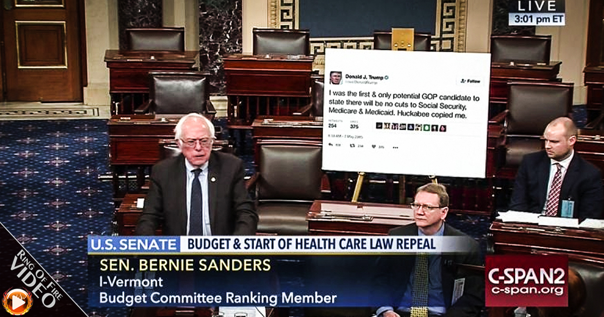 Bernie Sanders Owns Trump With Comically Large Tweet Image on Senate Floor