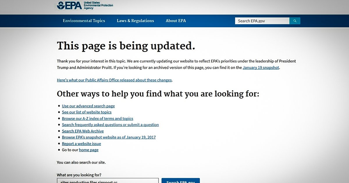 Climate Change Disappears From EPA Website